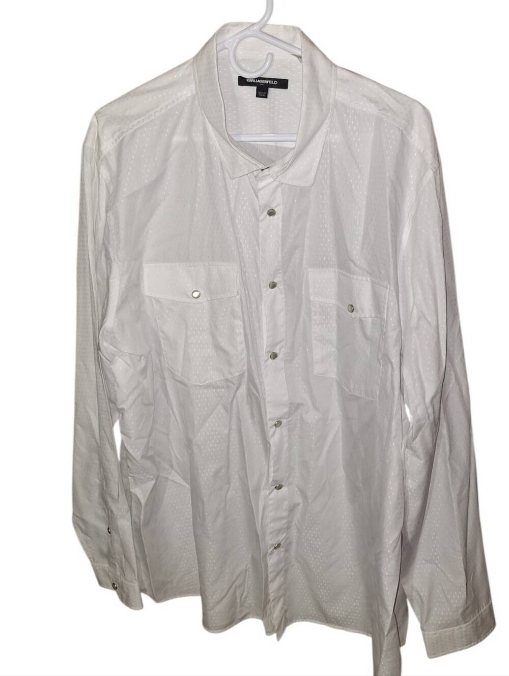 NWT Karl Lagerfeld Men 2XL Pearl Snap Front Shirt Long Sleeve Pockets White